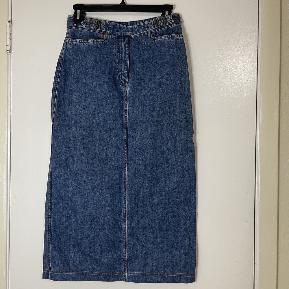 RALPH LAUREN blue denim midi skirt vintage size petite 4